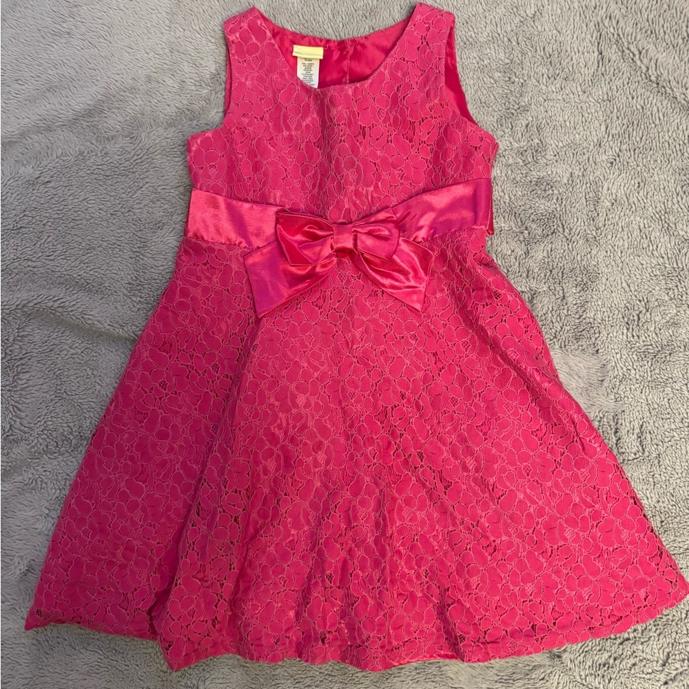 Holiday Editions Pink Lace Kids Dress with Satin Bow, size 7/8 Kids (Medium)